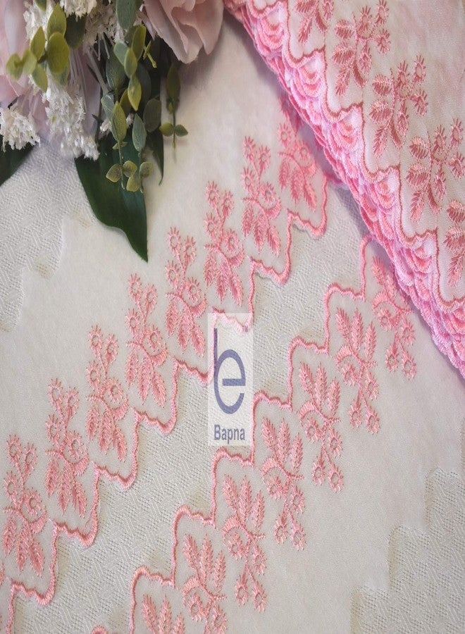 Bapna 5 Meters Cotton Embroidery Lace for Sewing Saree Dress Ribbon for Decor Bed Linens (Pink) - Image 2